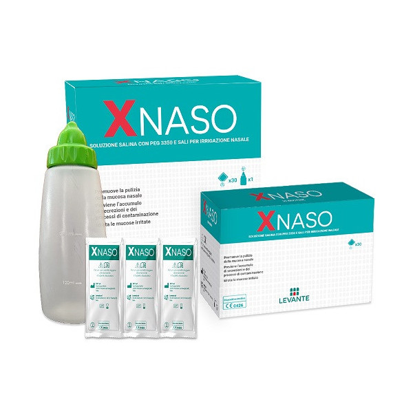 SOLUZIONE SALINA CON PEG 3350 E SALI PER IRRIGAZIONE NASALE XNASO 30 BUSTINE + 1 EROGATORE