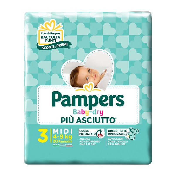 PAMPERS BABY DRY DOWNCOUNT MIDI 20 PEZZI