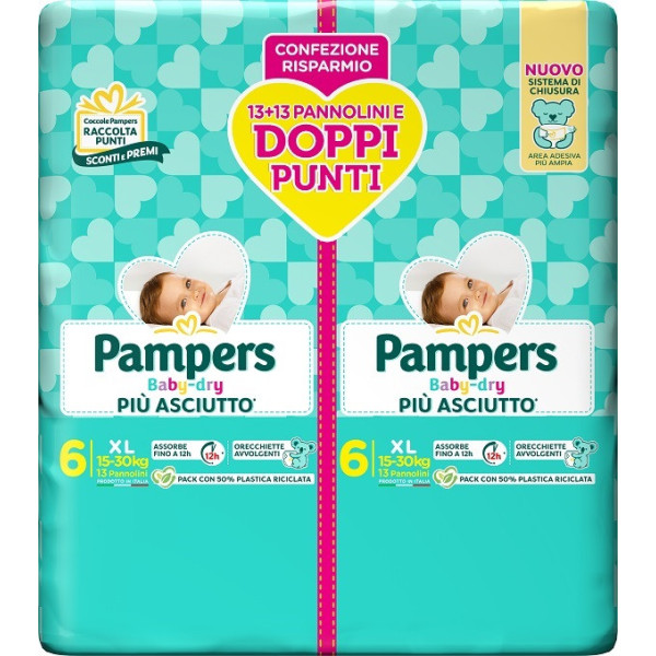 PAMPERS BABY DRY PANNOLINO DUO DOWNCOUNT XL 26 PEZZI