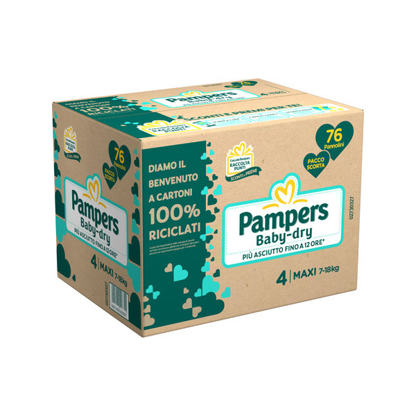 PANNOLINI PAMPERS QUADRI BABY DRY DOWNCOUNT MAXI 76 PEZZI
