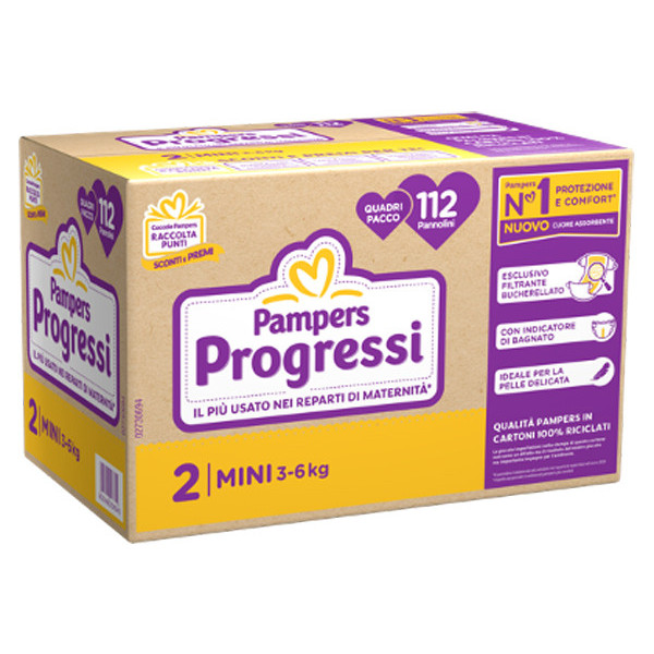 PAMPERS QUADRI PROGRESSI MINI 112 PEZZI