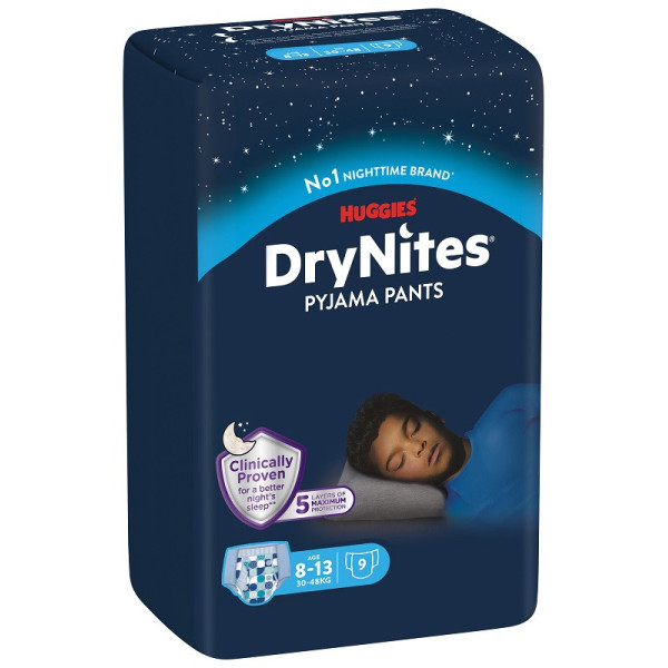 PANNOLINO HUGGIES DRYNITES 8/13 ANNI BOY L 30/48KG 9 PEZZI