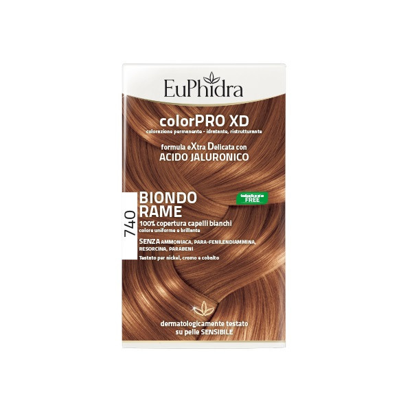 EUPHIDRA COLORPRO XD 740 BIONDO RAME GEL COLORANTE CAPELLI IN FLACONE + ATTIVANTE + BALSAMO + GUANTI
