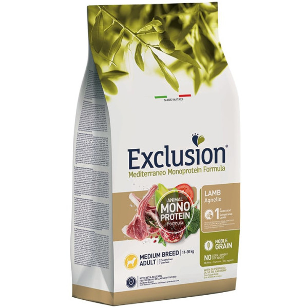 EXCLUSION MEDITERRANEO MONOPROTEIN NOBLE GRAIN ADULT LAMB MEDIUM 12KG