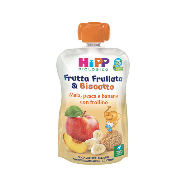 HIPP BIO FRUTTA FRULLATA &BISCOTTO MELA PESCA BANANA FROLLINO 90 G