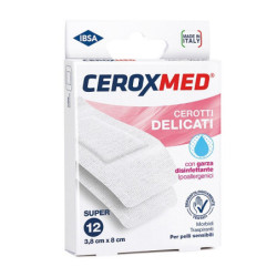 CEROTTI DELICATI CEROXMED CON GARZA DISINFETTANTE IPOALLERGENICI PER PELLI SENSIBILI SUPER 3,8X8CM 12 PEZZI
