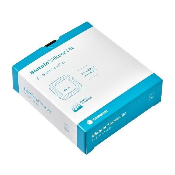 MEDICAZIONE BIATAIN IN SCHIUMA DI POLIURETANO CON BORDO ADESIVO IN SILICONE LITE 5X5 CM 5 PEZZI