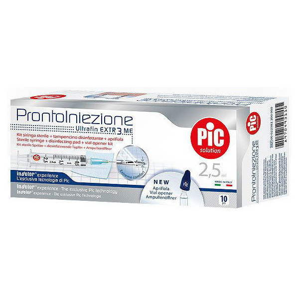 SIRINGA PIC SOLUTION PRONTO INIEZIONE 2,5 ML AGO GAUGE 23 1 1/4 10 PEZZI