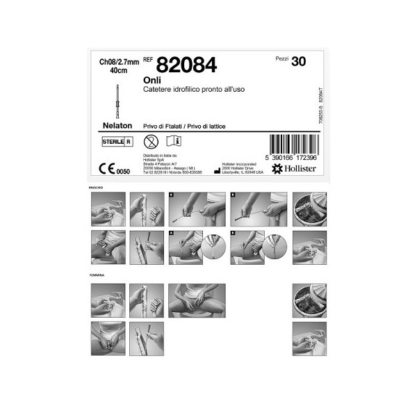 CATETERE IDROFILICO INTERMITTENTE ONLI PRONTO ALL USO 40 CM CH 8 30 PEZZI
