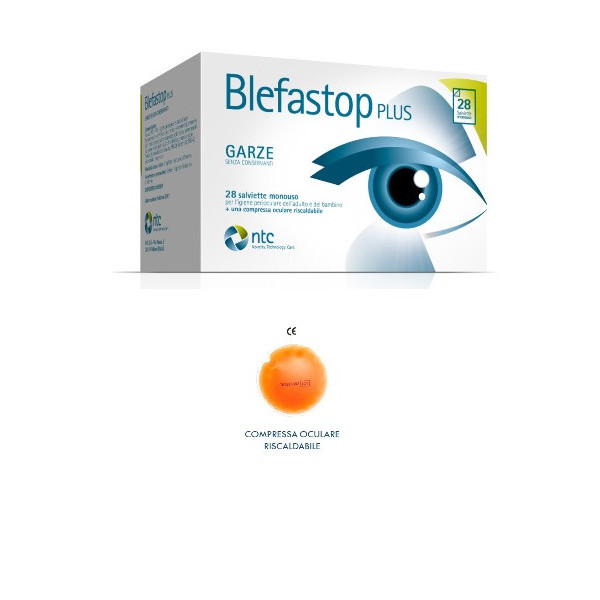BLEFASTOP PLUS GARZA IN COTONE PIEGATA CON FILO DI BARIO 28 SALVIETTE MONOUSO + 1 COMPRESSA OCULARE RISCALDABILE