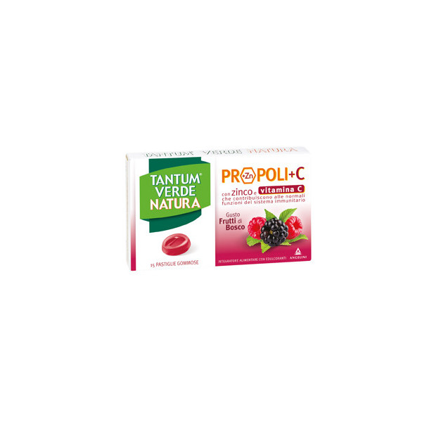 TANTUM VERDE NATURA PROPOLI+C CON ZINCO E VITAMINA C 15 PASTIGLIE GOMMOSE GUSTO FRUTTI DI BOSCO