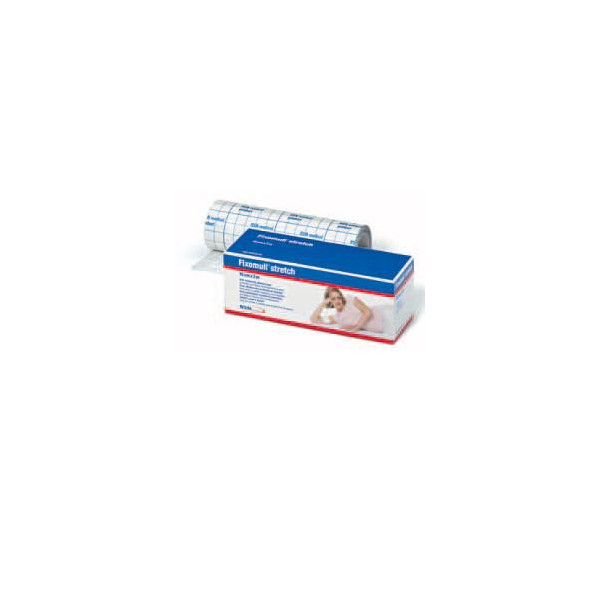FASCIA AUTOADESIVA IPOALLERGENICA FISSAGGIO CATETERI FIXOMULL STRETCH. SUPPORTO IN POLIESTERE NON TESSUTO BIANCO, MASSA IN POLIC