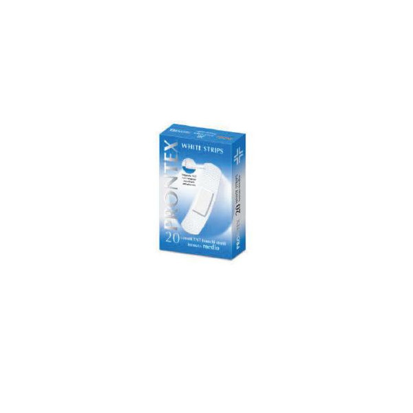 CEROTTO PRONTEX WHITE STRIPS IN TESSUTO NON TESSUTO BIANCO STERILE SCATOLA 20 CEROTTI MEDI
