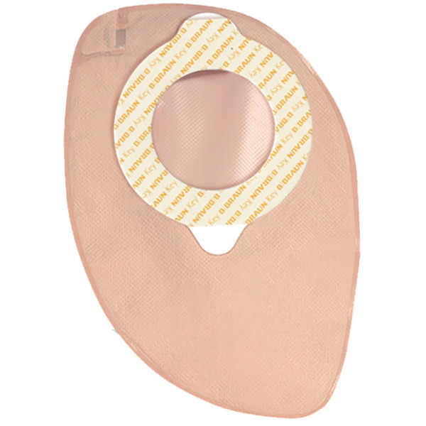 SACCA COLOSTOMIA A DUE PEZZI AGGANCIO ADESIVO CON GUI DI SICUREZZA FONDO CHIUSO DIAMETRO 60MM CAPACITA' 350ML COLORE BEIGE 30 PE