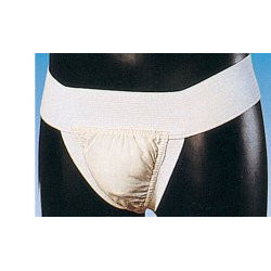 SOSPENSORIO ELASTICIZZATO MISURA 2 CON FASCIA ADDOMINALE ALTA 6CM, REALIZZATO IN COTONE JERSEY ED ELASTICO. BORSA TRIANGOLARE PO