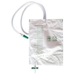 SACCA DRENAGGIO URINARIO A CIRCUITO CHIUSO, CAPACITA' 2000ML, GRADUATA, TUBO DI COLLEGAMENTO LARGO PER PREVENIRE LE INFEZIONI. P