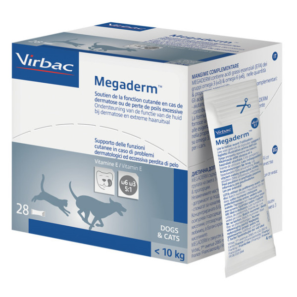 MEGADERM SUPPLEMENTO GATTI E CANI INFERIORI A 10 KG SCATOLA DA 32 SACCHETTI MONODOSE 4 ML
