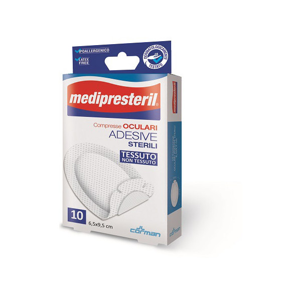 GARZA COMPRESSA OCULARE MEDIPRESTERIL ADESIVA TNT 6,5X9,5CM 10 PEZZI