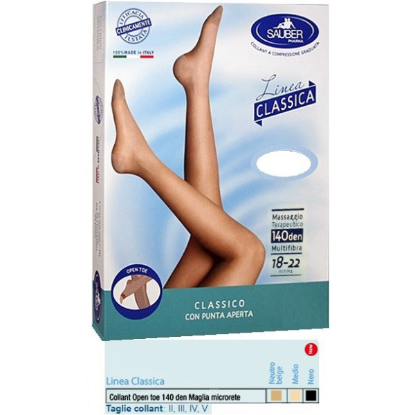 SAUBER COLLANT OPEN TOE MAGLIA MICRORETE 140 DEN COLORE NEUTRO BEIGE 4 LINEA CLASSICA