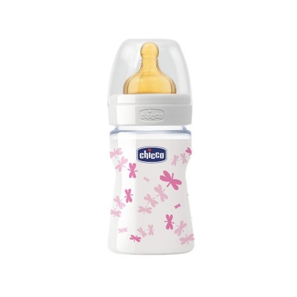CHICCO BIBERON WELL BEING IN VETRO DECORATO GIRL DA 150 ML NORMAL LATTICE