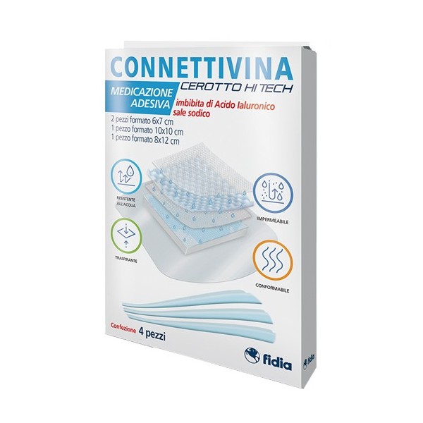 CEROTTO CONNETTIVINA HITECH 4 MISURE MISTE 2 PEZZI 6 X 7 CM + 1 PEZZO 10 X 10 CM + 1 PEZZO 8 X 12 CM