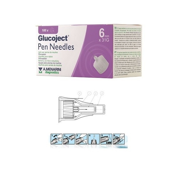 AGO PER PENNA DA INSULINA GLUCOJECT LUNGHEZZA 6 MM GAUGE 31 100 PEZZI