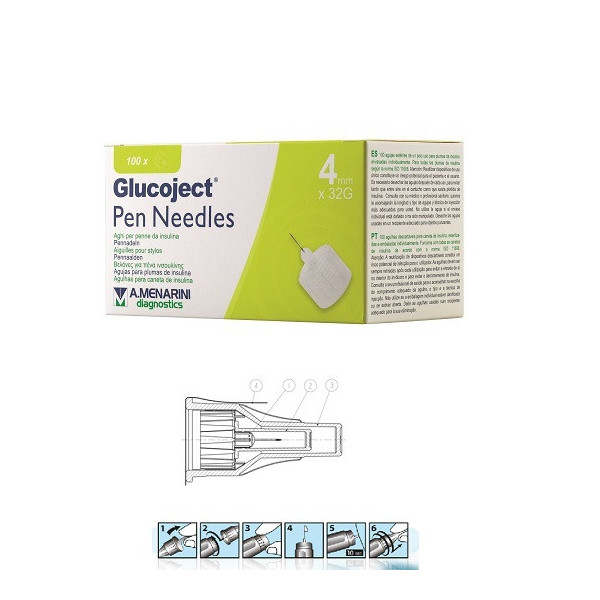AGO PER PENNA DA INSULINA GLUCOJECT LUNGHEZZA 4 MM GAUGE 32 100 PEZZI