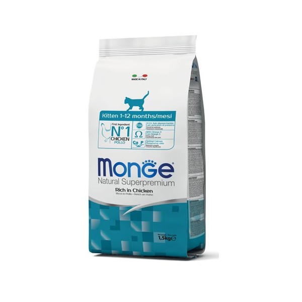 MONGE NATURAL SUPERPREMIUM SECCO GATTO KITTEN 1/12 MONTHS 1,5 KG