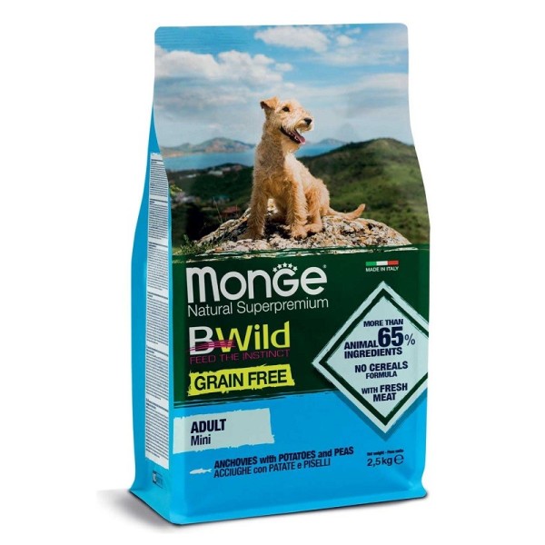 MONGE GRAIN FREE NATURAL SUPERPREMIUM SECCO CANE MINI ACCIUGHE PATATE PISELLI (DAL 15/12) 2,5 KG