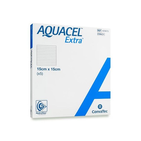 MEDICAZIONE IN TECNOLOGIA HYDROFIBER IN CARBOSSIMETILCELLULOSA SODICA E CELLULOSA RIGENERATA AQUACEL EXTRA 15X15 CM 5 PEZZI