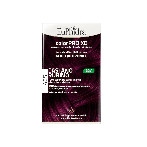 EUPHIDRA COLORPRO XD 465 CAST RUBINO GEL COLORANTE CAPELLI IN FLACONE + ATTIVANTE + BALSAMO + GUANTI