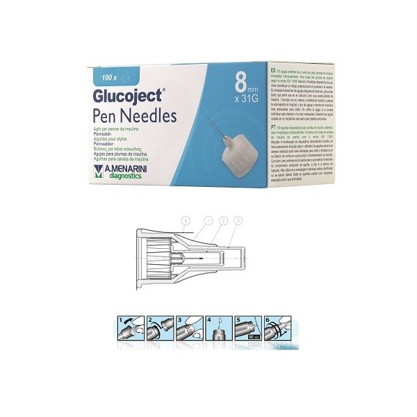 AGO PER PENNA DA INSULINA GLUCOJECT LUNGHEZZA 8 MM GAUGE 31 100 PEZZI