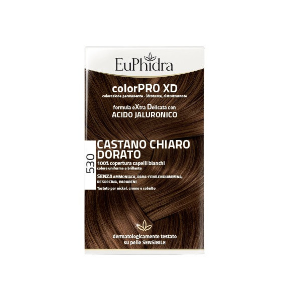 EUPHIDRA COLORPRO XD 530 CASTANO CHIARO DORATO GEL COLORANTE CAPELLI IN FLACONE + ATTIVANTE + BALSAMO + GUANTI