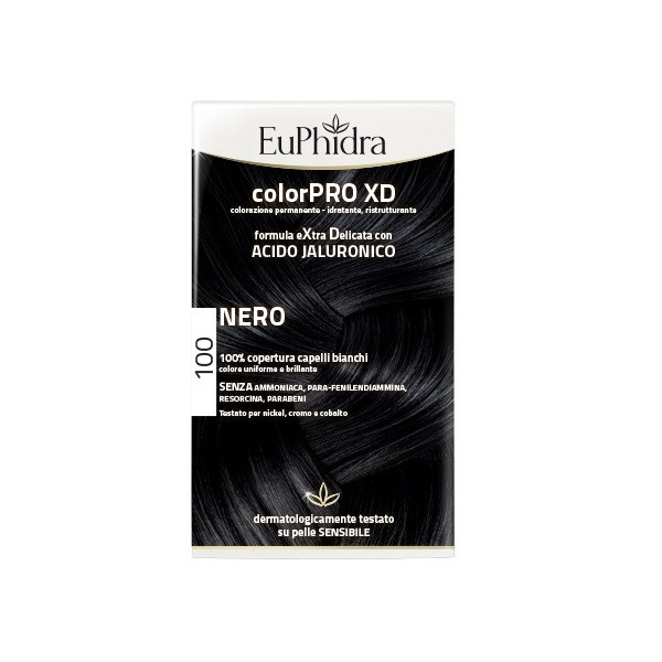 EUPHIDRA COLORPRO XD 100 NERO GEL COLORANTE CAPELLI IN FLACONE + ATTIVANTE + BALSAMO + GUANTI