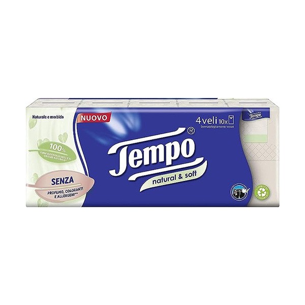 TEMPO FAZZOLETTI NATURAL&SOFT 10 PEZZI DA 9 FAZZOLETTI