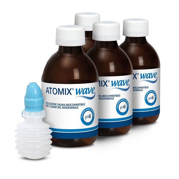 ATOMIX WAVE DISPOSITIVO PER IGIENE RINOFARINGEA ATOMIX SOLUZIONE SALINA 4 FLACONI DA 250 ML
