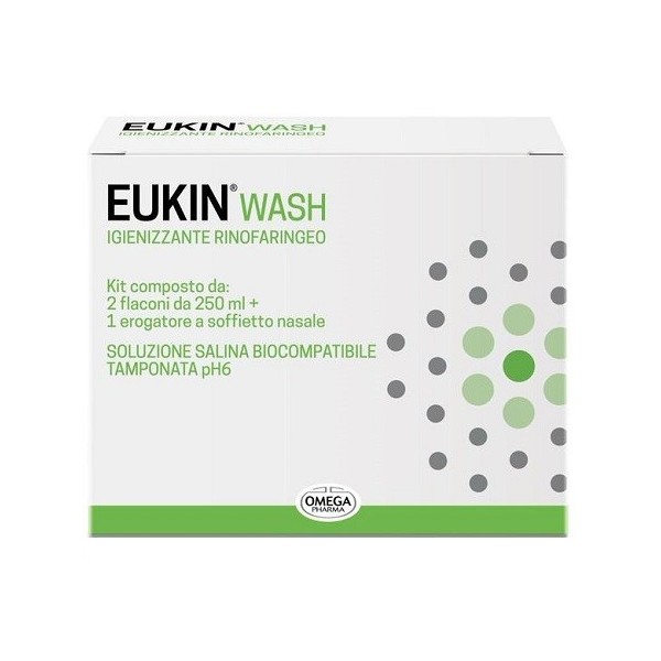 EUKIN WASH IGIENIZZANTE RINOFARINGEO KIT 2 FLACONI DA 250 ML + EROGATORE A SOFFIETTO NASALE