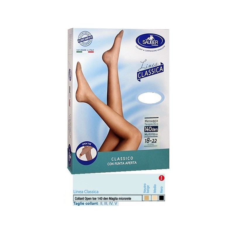 SAUBER COLLANT OPEN TOE MAGLIA MICRORETE 140 DEN COLORE NEUTRO BEIGE 5 LINEA CLASSICA