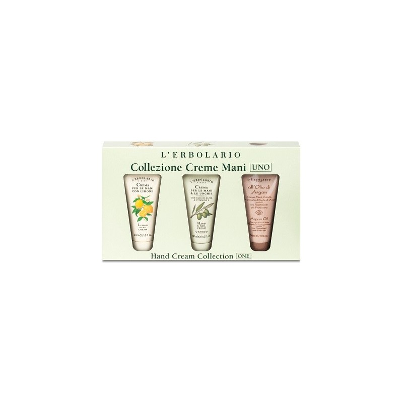 CREME MANI UNO COLLEZIONE CON CREMA MANI LIMONE 30 ML + CREMA MANI E UNGHIE OLIO D'OLIVA 30 ML + ALL'OLIO DI ARGAN CREMA MANI 30