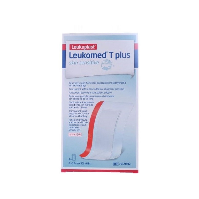 LEUKOMED T PLUS SKIN SENSITIVE MEDICAZIONE POST-OPERATORIA TRASPARENTE IMPERMEABILE CON MASSA ADESIVA AL SILICONE 8X15CM 5 PEZZI