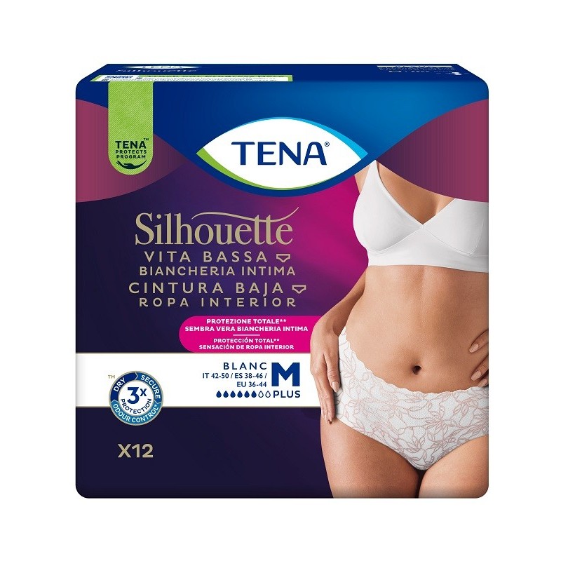 PANNOLONE A MUTANDINA ASSORBENTE TENA SILHOUETTE PLUS WHITE MEDIUM 12 PEZZI