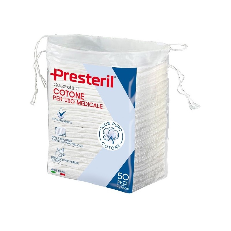 QUADROTTI COTONE IDROFILO PRESTERIL 8X7,5 CM 50 PEZZI