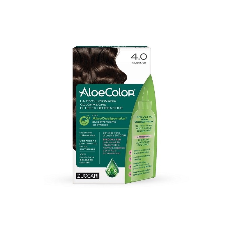 ALOECOLOR 4,0 CASTANO TINTA PERMANENTE CAPELLI COLORE AD ALTA PIGMENTAZIONE 50 ML + RIVELATORE ALOEOSSIGENATA 75 ML + SHAMPOO AL