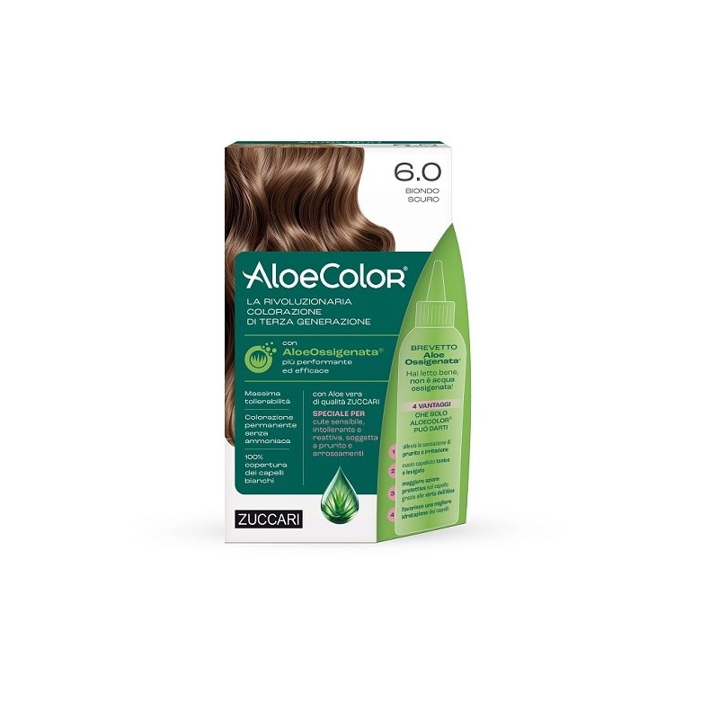 ALOECOLOR 6,0 BIONDO SCURO TINTA PERMANENTE CAPELLI COLORE AD ALTA PIGMENTAZIONE 50 ML + RIVELATORE ALOEOSSIGENATA 75 ML + SHAMP