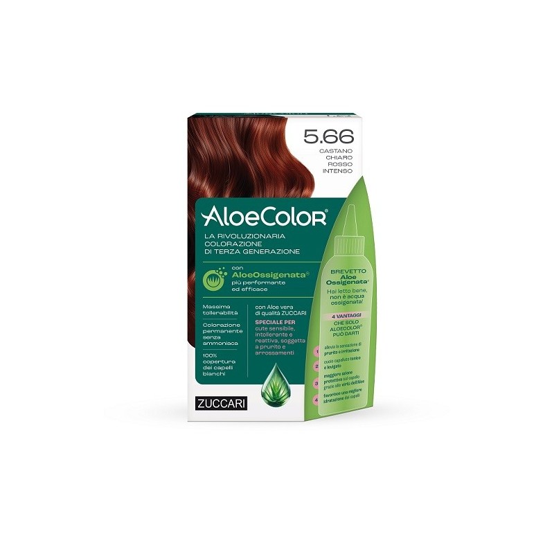 ALOECOLOR 5,66 CASTANO CHIARO ROSSO INTENSO TINTA PERMANENTE CAPELLI COLORE AD ALTA PIGMENTAZIONE 50 ML + RIVELATORE ALOEOSSIGEN
