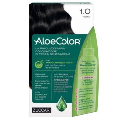 ALOECOLOR 1,0 NERO TINTA PERMANENTE CAPELLI COLORE AD ALTA PIGMENTAZIONE 50 ML + RIVELATORE ALOEOSSIGENATA 75 ML + SHAMPOO ALOEC