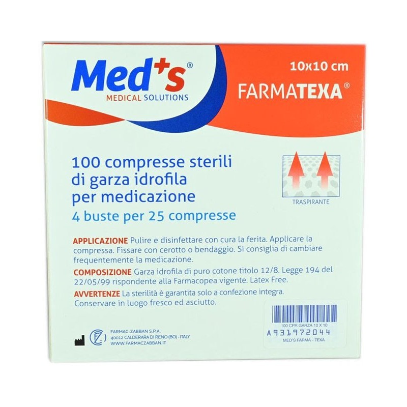 GARZA COMPRESSA IDROFILA MEDS FARMATEXA 2/8 10X10CM 100 PEZZI