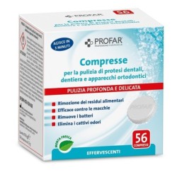 PROFAR COMPRESSE PULIZIA PROTESI DENTALI-DENTIERA-APPARECCHI ORTODONTICI 56 PEZZI
