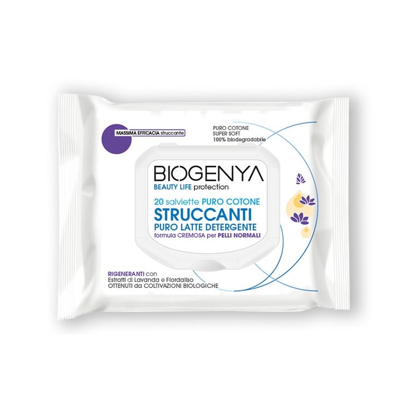 BIOGENYA OED SALVIETTINE STRUCCANTI IN COTONE LATTE PELLI NORMALI 20 PEZZI