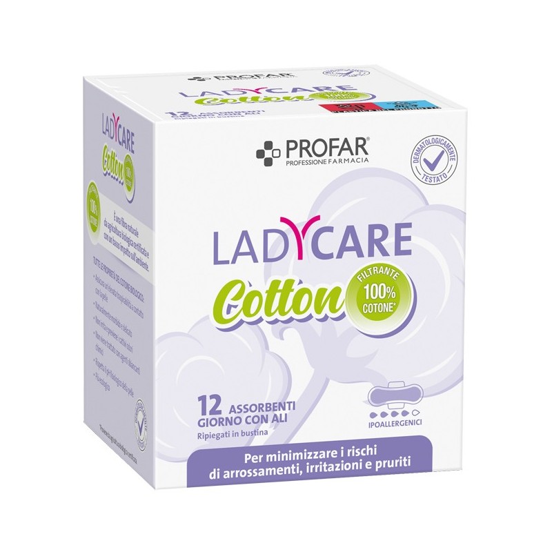 LADYCARE ASSORBENTI COTTON IPOALLERGENICI GIORNO CON ALI 12 PEZZI PROFAR